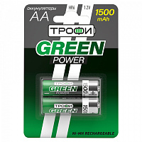  Аккумуляторы NiMH (никель-металлгидридные) Трофи HR6-2BL 1500mAh GREEN POWER (20/240/17280)