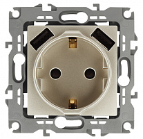  12-4109-04 ЭРА Розетка 2P+E 16A-250В, штор. с 2xUSB 5В-3А, Эра12, шампань (10/100/2000)