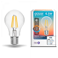  Лампа Gauss Smart Home Filament А60 6,5W 806lm 2000-6500К E27 изм.цвет.темп.+дим. LED 1/10/40