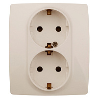  12-2104-02 ЭРА Розетка 2X2P+E Schuko со шторками, 16A-250В, IP20, Эра12, слоновая кость (6/60/1500)