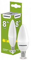  Лампа светодиодная C35 свеча 8Вт 230В 3000К E14 GENERICA