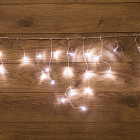  Гирлянда Бахрома (Айсикл), 1,8х0,5м, 48 LED БЕЛЫЕ, прозрачный ПВХ, IP20, свечение с динамикой, 230В, не соединяется