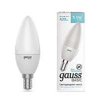  Лампа Gauss Basic Свеча 5.5W 410lm 4000K E14 LED 1/10/100