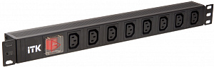  ITK PDU 8 розеток C13 с LED выключателем,1U, вх. С14, без шнура, алюминиевый профиль