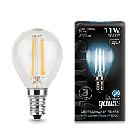  Лампа Gauss Filament Шар 11W 830lm 4100К Е14 LED 1/10/50
