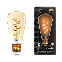  Лампа Gauss Filament ST64 6W 360lm 2400К Е27 golden flexible LED 1/10/40