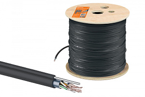  Кабель витая пара F/UTP Cat 5e 4х2х24AWG (305м) solid, PE для наружн. прокл., чёрный, трос 1,2мм TDM