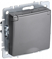 BRITE Розетка 1-местная с заземлением с защитными шторками и крышкой 16А IP44 РСбш10-3-44-БрС сталь IEK