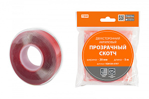  Двухсторонний акриловый прозрачный скотч ширина 20 мм длина 5 м TDM