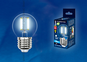  LED-G45-6W/NW/E27/CL PLS02WH Лампа светодиодная. Форма "шар", прозрачная. Серия Sky. Белый свет. Картон. ТМ Uniel