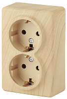  11-2205-11 ЭРА Розетка 2х2P+E Schuko, 16A-250В, IP20, ОУ, Эра Эксперт, сосна (12/120/1920)