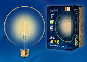  LED-G125-8W/GOLDEN/E27 GLV21GO Лампа светодиодная Vintage. Форма «шар», золотистая колба. Картон. ТМ Uniel