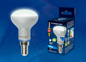 LED-R50-6W/NW/E14/FR PLS02WH Лампа светодиодная. Форма «Рефлектор», матовая. Серия Sky. Белый свет. Картон. ТМ Uniel.