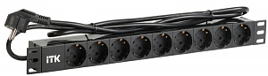  ITK PDU 9 розеток DIN49440 (нем. станд.) 1U, шнур 2м вилка DIN49441 (нем. станд.), профиль из ПВХ, черный