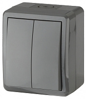  11-1404-03 ЭРА Выключатель двойной IP54, 10АХ-250В, ОУ, Эра Эксперт, серый (16/160/2560)