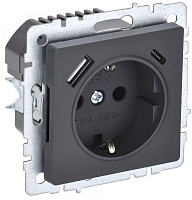  BRITE Розетка 1-местная с заземлением с защитными шторками 16А с USB A+C 18Вт РЮш11-1-БрГ графит IEK