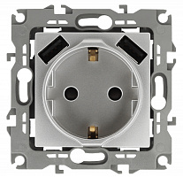 12-4109-03 ЭРА Розетка 2P+E 16A-250В, штор. с 2xUSB 5В-3А, Эра12, алюминий (10/100/2000)
