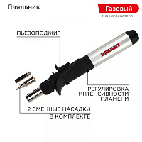  Паяльник-горелка с пьезоподжигом, газовый, 17мл, 2 насадки, блистер REXANT