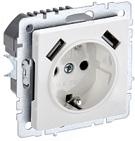  BRITE Розетка 1-местная с заземлением с защитными шторками 16А с USB A+A 5В 2,1А РЮш10-1-БрБ белый IEK