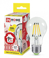  Лампа светодиодная LED-A60-deco 9Вт 230В Е27 3000К 1040Лм прозрачная IN HOME