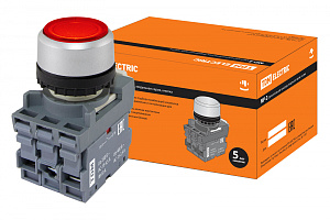  Кнопка с фиксацией MP2-21R(LED) в сборе d22мм/24В 1з+1р красная TDM