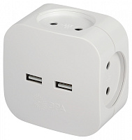  Разветвитель электрический ЭРА SP-4-USB-W на 4 розетки + 2xUSB 2400mA, без заземл 10А (белый)