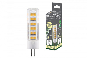  Лампа светодиодная G4-5 Вт-AC/DC 12 В-3000 К, SMD, 16x57 мм TDM
