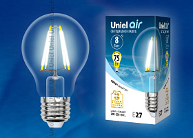  LED-A60-8W/NW/E27/CL GLA01TR Лампа светодиодная. Форма "A", прозрачная. Серия Air. Белый свет (4000K). Картон. ТМ Uniel