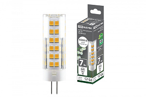  Лампа светодиодная G4-7 Вт-230 В-6500 К, SMD, 18,5x57 мм TDM