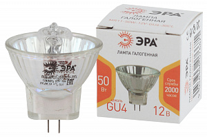  Лампочка галогенная ЭРА GU4-MR11-50W-12V-30CL GU4 50Вт софит теплый белый свет
