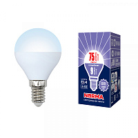  LED-G45-9W/DW/E14/FR/NR Лампа светодиодная. Форма "шар", матовая. Серия Norma. Дневной белый свет (6500K). Картон. ТМ Volpe
