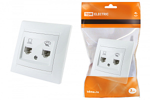  Розетка телефонная RJ11 + компьютерная RJ45 белая "Лама" TDM