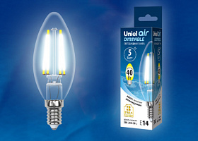  LED-C35-5W/NW/E14/CL/DIM GLA01TR Лампа светодиодная диммируемая. Форма "свеча", прозрачная. Серия Air. Белый свет (4000K). Картон. ТМ Uniel