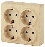  11-2211-11 ЭРА Розетка 4х2P+E Schuko со шторками, 16A-250В, IP20, ОУ, Эра Эксперт, сосна (8/80/1280)