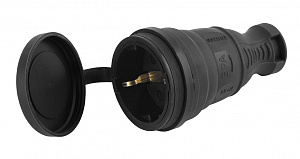  Розетка ЭРА R8-B-IP44 каучуковая c заземлением прямая 16A IP44 черная