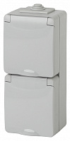  11-2608-03 ЭРА Розетка 2х2P+E верт. IP65, шторки, 16A-250В, ОУ, серый (5/50/800)