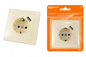  Розетка 2П+З с защ. шт. 16А 250В + USB порт 2,1А 5В сл. кость "Таймыр" TDM
