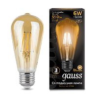  Лампа Gauss Filament ST64 6W 550lm 2400К E27 golden LED 1/10/40