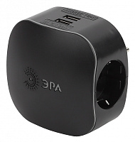  Разветвитель электрический ЭРА SP-3e-USB-BLACK на 3 розетки + 2 USB с заземлением со шторками 16А черный