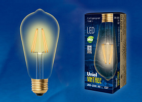  LED-ST64-5W/GOLDEN/E27 GLV22GO Лампа светодиодная Vintage. Форма «конус», золотистая колба. Картон. ТМ Uniel