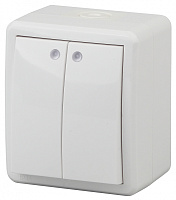  11-1405-01 ЭРА Выключатель двойной с подсветкой IP54, 10АХ-250В, ОУ, Эра Эксперт, белый (16/160/2560