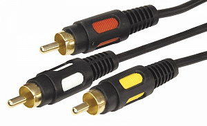  Шнур 3 RCA - 3 RCA, 1,5м, черный, Gold REXANT