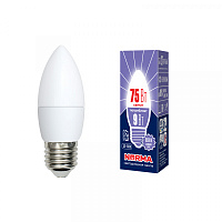  LED-C37-9W/DW/E27/FR/NR Лампа светодиодная. Форма "свеча", матовая. Серия Norma. Дневной белый свет (6500K). Картон. ТМ Volpe