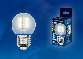  LED-G45-6W/WW/E27/FR PLS02WH Лампа светодиодная. Форма "шар", матовая. Серия Sky. Теплый белый свет. Картон. ТМ Uniel.