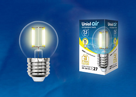  LED-G45-7,5W/WW/E27/CL GLA01TR Лампа светодиодная. Форма "шар", прозрачная. Серия Air. Теплый белый свет (3000K). Картон. ТМ Uniel