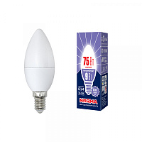  LED-C37-9W/DW/E14/FR/NR Лампа светодиодная. Форма "свеча", матовая. Серия Norma. Дневной белый свет (6500K). Картон. ТМ Volpe