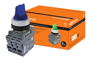  Переключатель на 3 положения с фиксацией M3SS1-21L короткая ручка(LED) d22мм/220B 1з+1р синий TDM