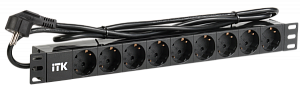 ITK PDU 9 розеток DIN49440 (нем. станд.) 1U, шнур 2м вилка DIN49441 (нем. станд.), алюминиевый профиль, черный