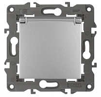  14-2103-03 ЭРА Розетка 2P+E Schuko со шторками с крышкой, 16A-250В, IP20, Эра Elegance, алюминий (10