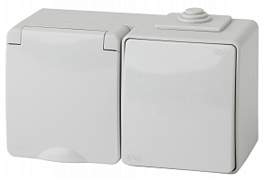  11-7601-03 ЭРА Блок розетка+выкл. гориз. IP65, 16A(10AX)-250В, ОУ, Эра Эксперт, серый (5/50/1000)